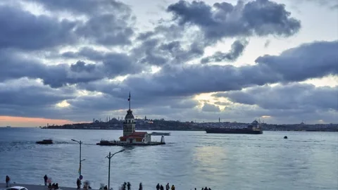 Bosphorus time lapse with beautiful clouds and landmarks, Istanbul Stock Footage 131343079
