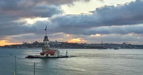 Bosphorus time lapse with beautiful clouds and landmarks, Istanbul Stock Footage 131366010