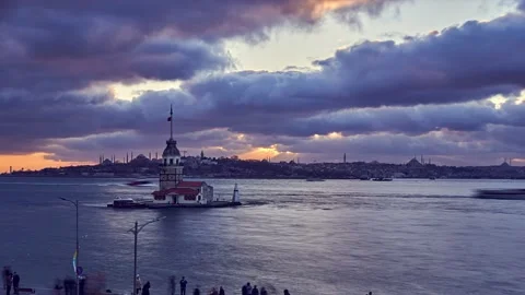 Bosphorus time lapse with beautiful clouds and landmarks, Istanbul Stock Footage 131366440