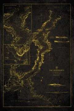 Bosphorus Turkey Antique Nautical Chart with Soundings and Istanbul Black A.. Stock Illustration