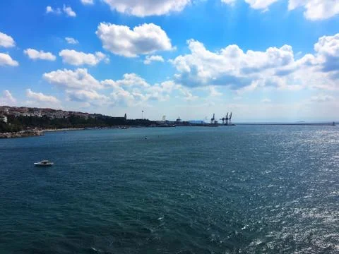 Bosphorus view and the bridge at background from Maiden's Tower, Istanbul. Stock Photos