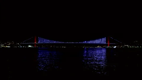 Bosphorus wide view at night Stock Footage 137864089
