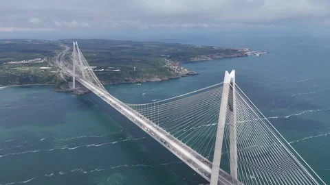 Bosphorus Yavuz Sultan Selim Bridge aerial drone Istanbul Turkey 4K Stock Footage 329640375