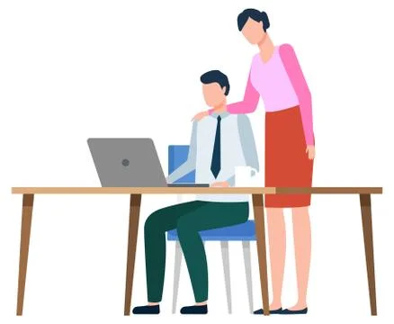 Boss and Programmer Working on Laptop Business 스톡 일러스트