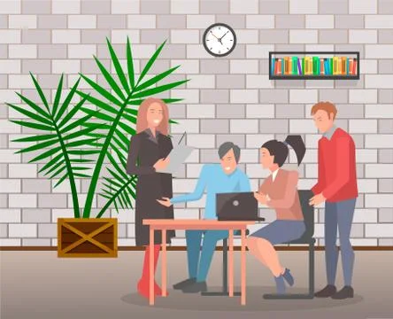 Boss and Workers Brainstorming on Project Ideas Illustrazione stock