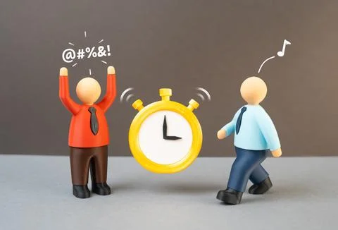 The boss is angrily ranting about an employee being late for work. Failure .. Stock Photos