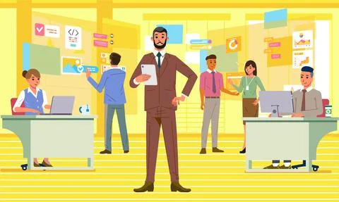 The boss is checking the work of his employees in a digital office Stock Illustration