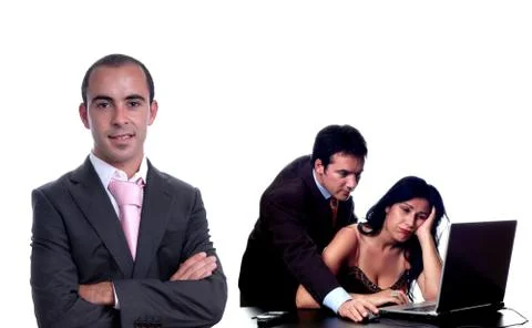 Boss with a couple working, focus on the left man Stock Photos