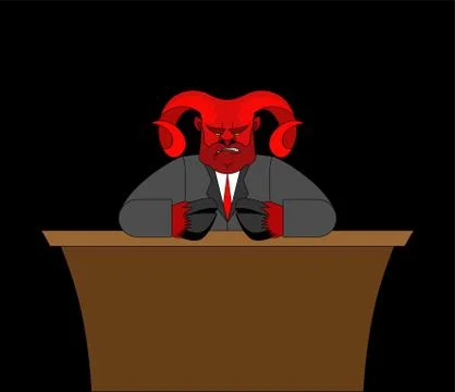 Boss devil in table. Demon businessman. Satan Chief. Angry Lucifer Stock Illustration