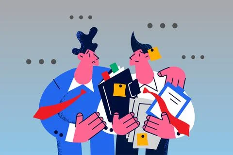 Boss instruct intern with paperwork in office Stock Illustration