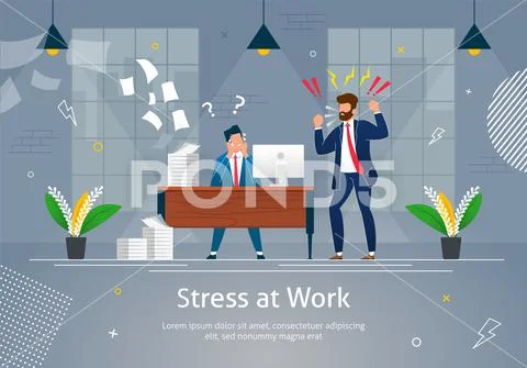 Boss Man Character Screaming on Stressed Worker. Stock Illustrationen