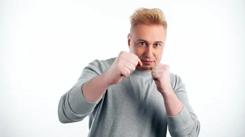 Boss man doing boxing gesture, winner, enjoy of success, bonus or business wealt Video stock 244918594
