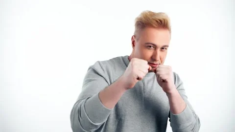 Boss man doing boxing gesture, winner, enjoy of success, bonus or business wealt Video stock 246428227