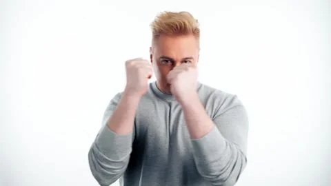 Boss man doing boxing gesture, winner, enjoy of success, bonus or business wealt Video stock 248223103