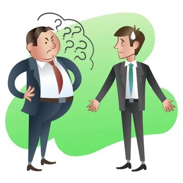 Boss or Manager asks a subordinate employee. Vector illustration. Stock Illustration