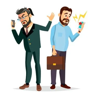Boss Shouting On Phone Vector. Screaming, Problem, Quarrel Concept. Boss In Stock Illustration