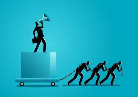 Boss using megaphone ordering his subordinate to drag heavy task Stock Illustration