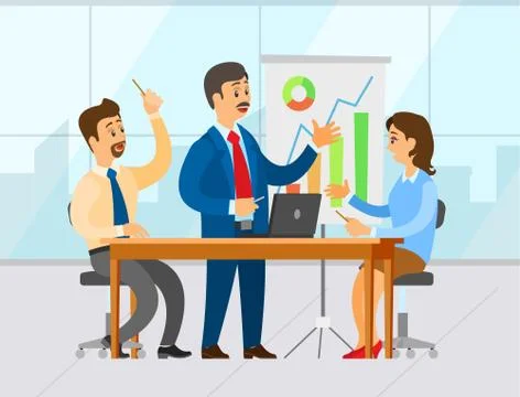 Boss with Workers in Office, Man with Presentation Illustrazione stock