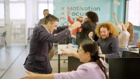 Bosses throw bills in the air while employees go wild Stock Footage 265944624