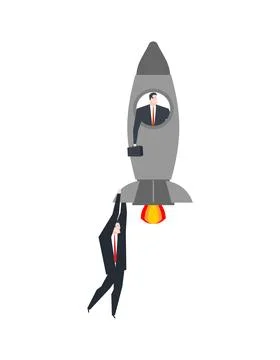 Bossu flies on rocket. Managers hold on to boss rocket. Goal achievement co.. Stock Illustration