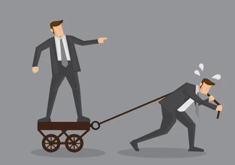 Bossy Businessman Commanding Over Slogging Partner Vector Illustration Stockillustratie