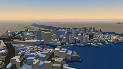 Boston 3D isometric city skyline building blocks map animation afternoon Stock Footage 342318043