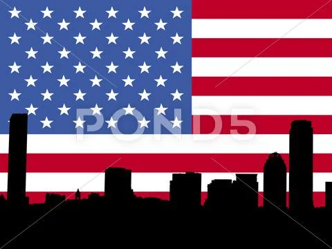 Boston with american flag Stock Illustrationen