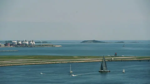 Boston Boating looking at logan airport Stock Footage