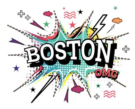 Boston Comic Text in Pop Art Style Isolated on White Background. Stock Illustration