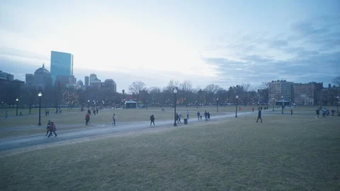 Boston Common just before sunset on a warm winters evening - 4K 4222 10-Bit Stock Footage 123815704