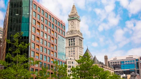 Boston Custom House Clock Tower Timelapse Stock Footage 236402611