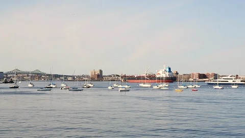 Boston Harbor and the Tobin Bridge Stock Footage 99692576