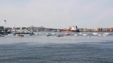 Boston Harbor and the Tobin Bridge Stock Footage 99692613