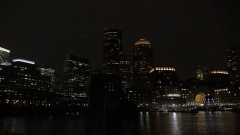 Boston Harbor at Night In Rain Stock Footage 108498745