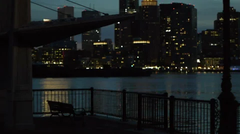 Boston Harbor at Night Soft Focus Stock-Footage 37139619