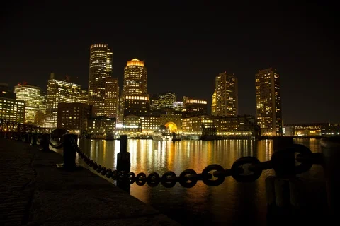 Boston Harbor Night Time Lapse Stock Footage 86564867