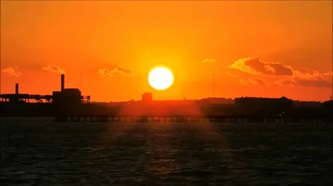 Boston Harbor, red sky sunset Video stock 44475247