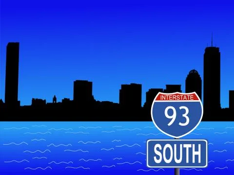 Boston with interstate sign Ilustración de archivo