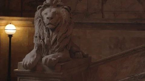 Boston Lion Statue Inside Downtown Library 02 MP4 Video stock 70009296