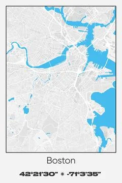 Boston, Massachusetts - vector map of city in Gray, white, blue colors Stock Illustration