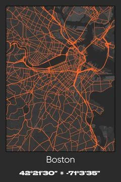 Boston, Massachusetts - vector map of city in Gray, white, blue colors Stock Illustration