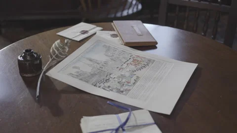 "Boston Massacre" - Tabletop Pan of color Engraved Paul Revere 1770 lithograph Stock Footage 263231976