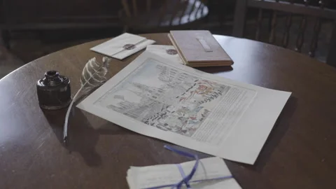 "Boston Massacre" - Tabletop Pan of color Engraved Paul Revere 1770 lithograph Stock Footage 263232279