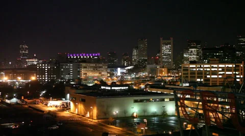 Boston Night City Skyline Stock Footage 34420575