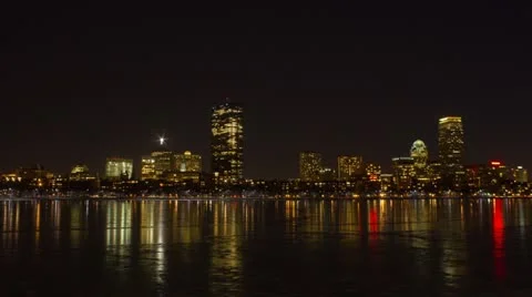 Boston at night over charles Video stock 20528101