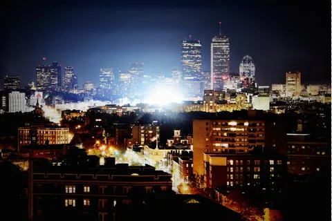 Boston at Night Stockfoto's
