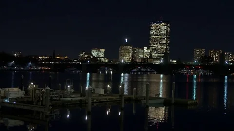 Boston at night rush hour traffic and subway crosses bridge Stock Footage 70873629