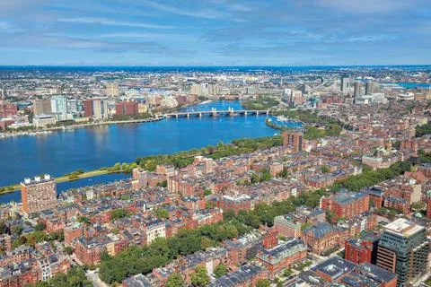Boston Panoramic view from Prudential Tower observation deck Stock Photos
