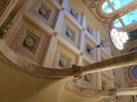 Boston Public Libray - Vaulted ceilngs in the main stairwell supported by mar Stock Photos