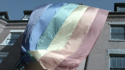 Boston - Rainbow Flag Over Brownstone. Video stock 90684887